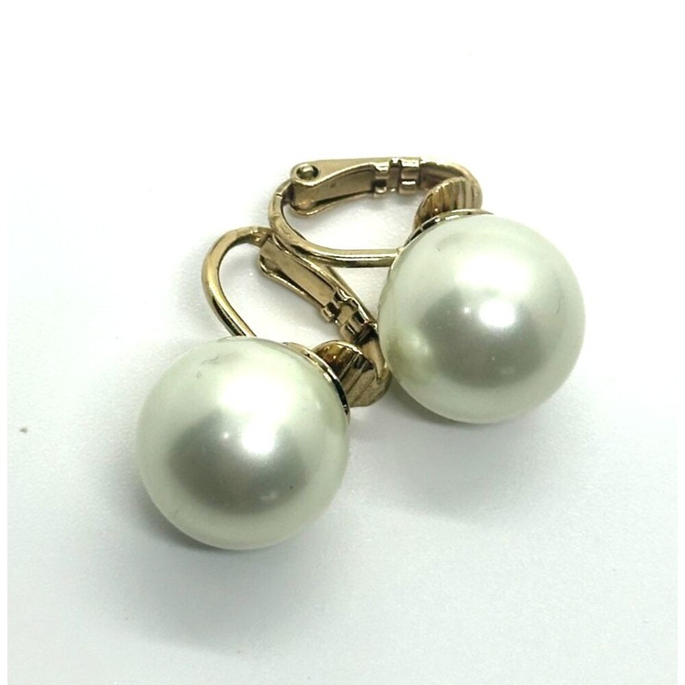 KJL Faux Pearl Clip on Earrings Gold Tone Large Stud Vintage Kenneth Jay Lane - Picture 6 of 8